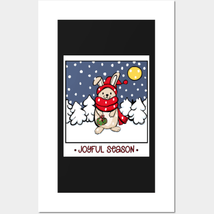 Christmas bunny in The snow on a facemask Posters and Art